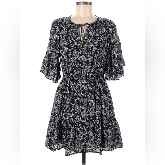 Parker Dresses & Skirts - Parker Black White Floral Tiered Ruffle Sleeve Knee Length Dress XS Small Medium